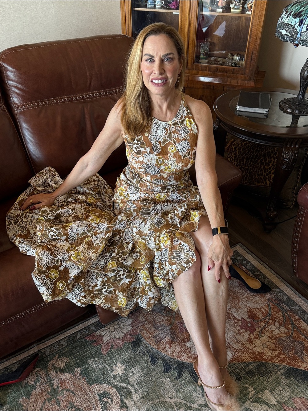 Floral Halter Maxi Dress in Brown and Cream - Picture 6 of 9